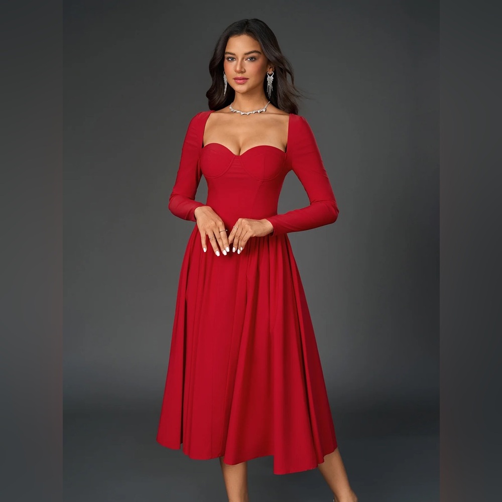 PARTHEA long sleeve tie back sweetheart neckline dress size S